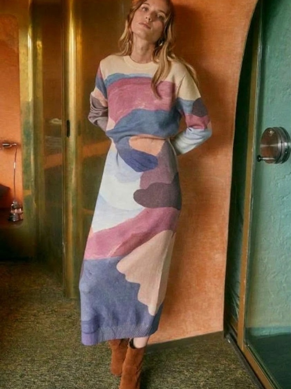 SOI PARIS Women's Wool Evasion Long Sweater Dress - Multicolour, 40 EU | 8 US